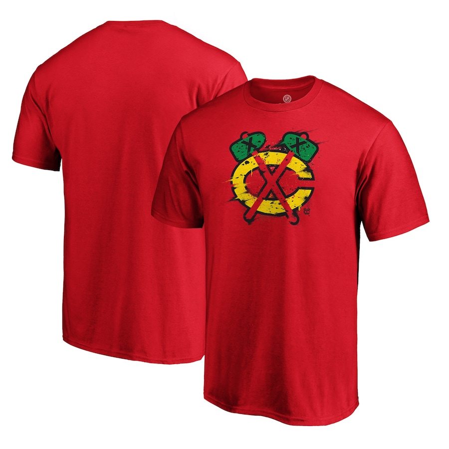 Men's Chicago Blackhawks Red Splatter Logo T-Shirt - Jersey