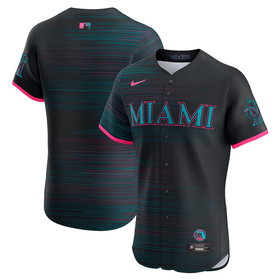 Men's Miami Marlins Nike Black 2025 City Connect Elite Jersey - Jersey