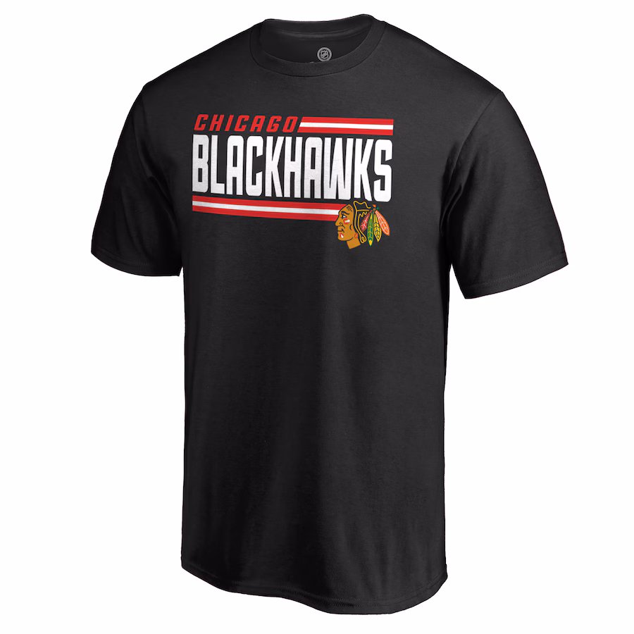 Men's Chicago Blackhawks Black Iconic Collection On Side Stripe T-Shirt - Jersey