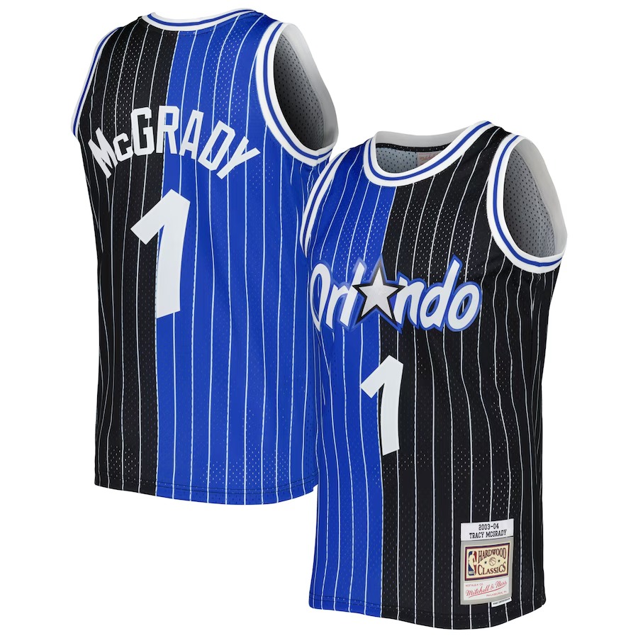 Men's Orlando Magic Tracy McGrady Mitchell & Ness Blue/Black Hardwood Classics 2003/04 Split Swingman Jersey - Jersey
