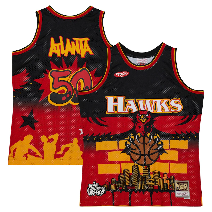 Men's Atlanta Hawks Mitchell & Ness x Tats Cru Black Hardwood Classics Fashion Jersey - Jersey