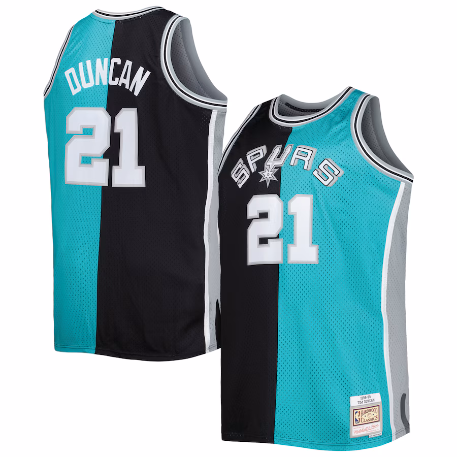 Men's San Antonio Spurs Mitchell & Ness Black/Teal Big & Tall Hardwood Classics 1998/99 Split Swingman Jersey - Jersey
