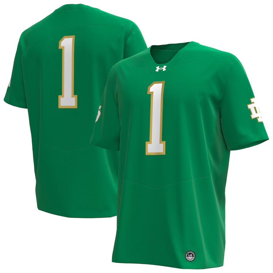 #1 Notre Dame Fighting Irish Under Armour Replica Football Jersey - Kelly Green - Jersey