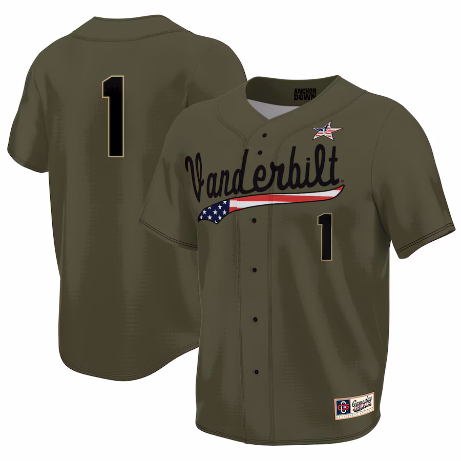 Vanderbilt Commodores GameDay Greats Youth Military Appreciation Lightweight Baseball Jersey - Olive - Jersey