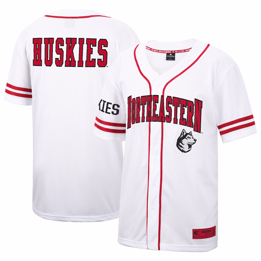 Northeastern Huskies Colosseum Free Spirited Mesh Button-Up Baseball Jersey - White - Jersey