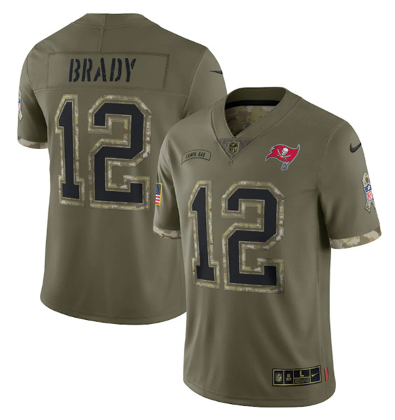 Men's Tampa Bay Buccaneers #12 Tom Brady 2022 Olive Salute To Service Limited Stitched Jersey - Jersey