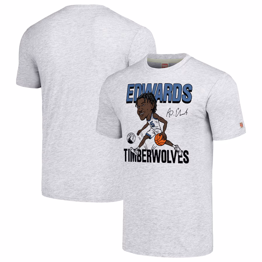 Men's Minnesota Timberwolves Anthony Edwards Homage Ash Caricature Tri-Blend T-Shirt - Jersey
