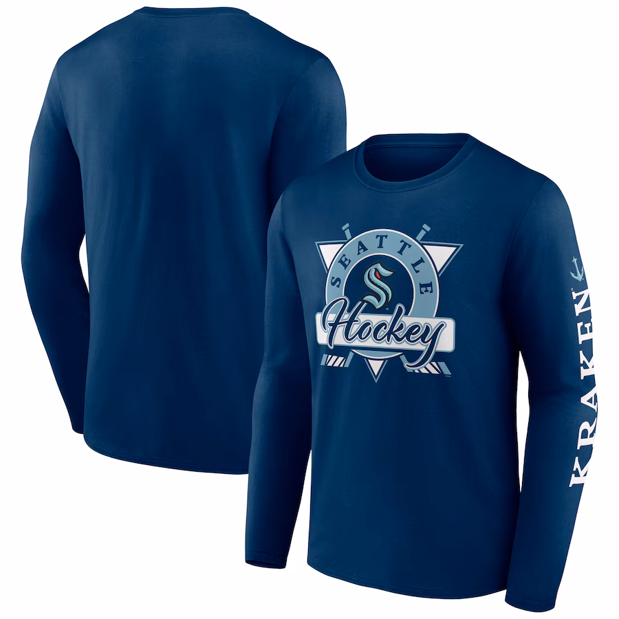 Men's Seattle Kraken Fanatics Deep Sea Blue Rinkside Long Sleeve T-Shirt - Jersey