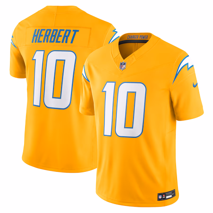 Men's Los Angeles Chargers Justin Herbert Nike Gold Alternate Charger Power Vapor F.U.S.E. Limited Jersey - Jersey