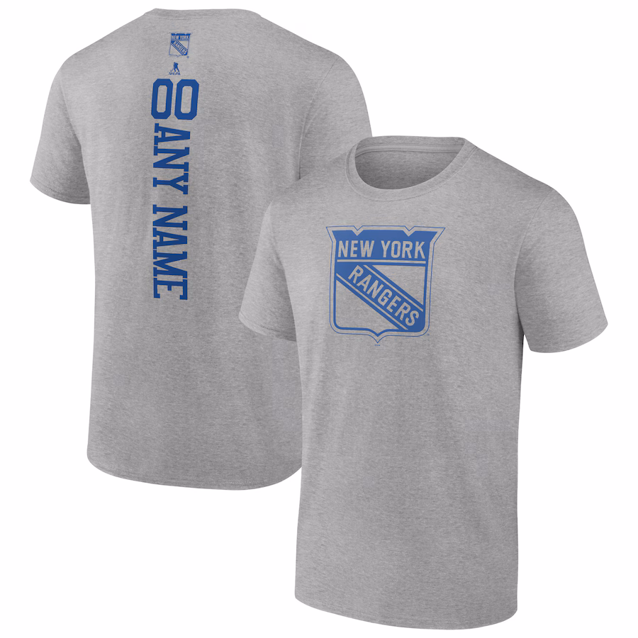 Men's New York Rangers Heather Gray Personalized Name & Number T-Shirt - Jersey