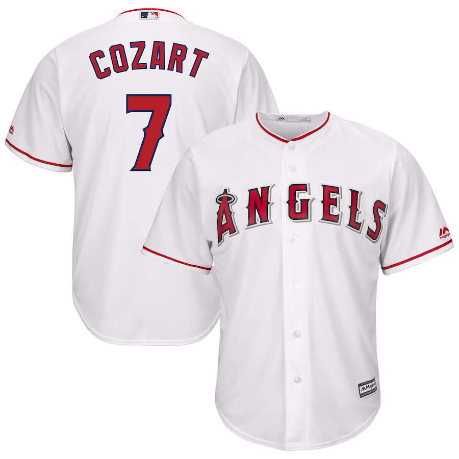 Men's Los Angeles Angels Zack Cozart Majestic White Home Cool Base Player Jersey - Jersey