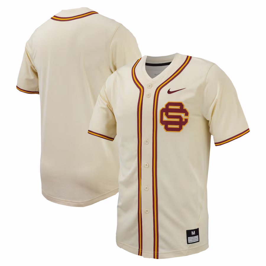 USC Trojans Nike Replica Full-Button Baseball Jersey - Cream - Jersey