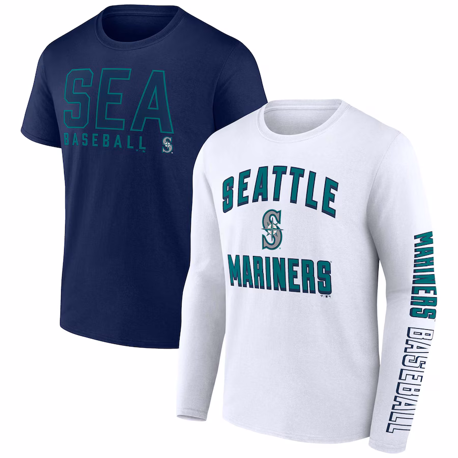 Men's Seattle Mariners Fanatics Navy/White Two-Pack Combo T-Shirt Set - Jersey