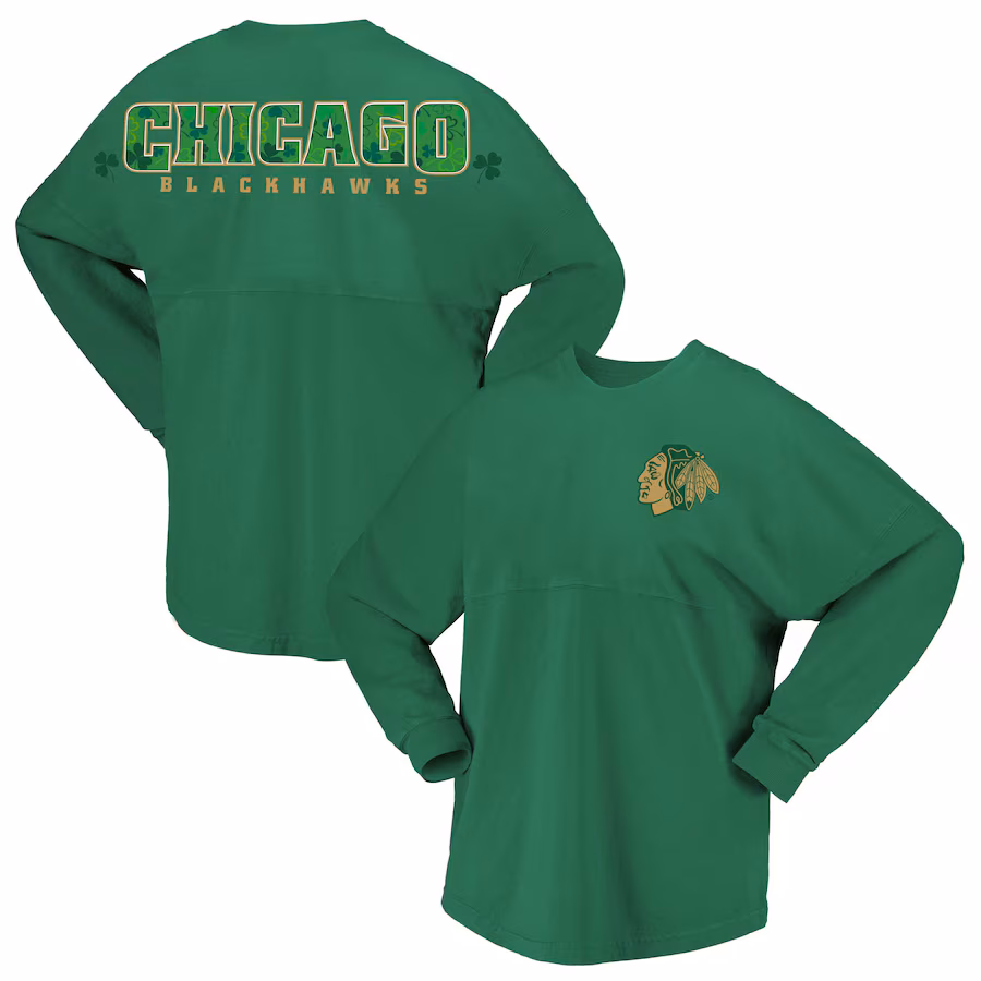 Women's Chicago Blackhawks Fanatics Kelly Green St. Patrick's Day Spirit Jersey T-Shirt - Jersey