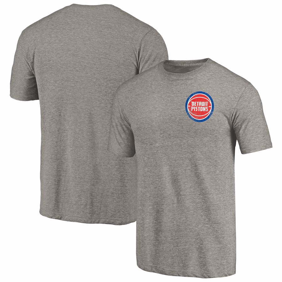 Men's Detroit Pistons Gray Primary Logo Left Chest Distressed Tri-Blend T-Shirt - Jersey