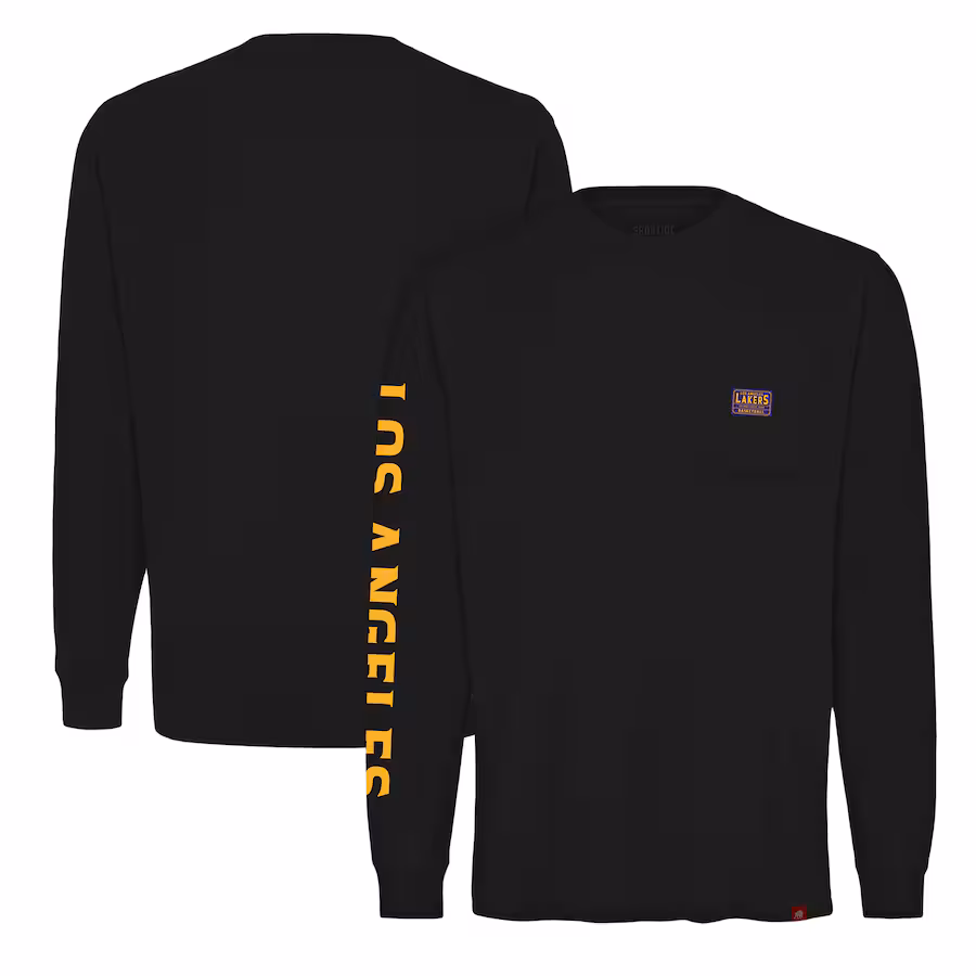 Unisex Los Angeles Lakers Sportiqe Black Wales Heavyweight Pocket Long Sleeve T-Shirt - Jersey