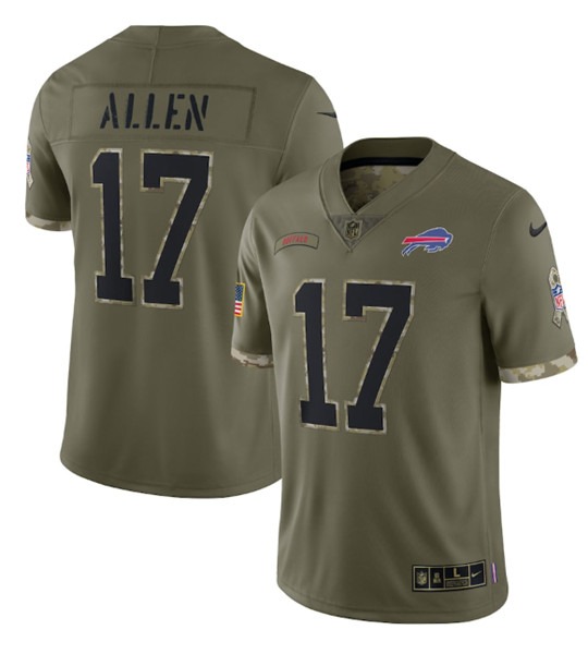 Men's Buffalo Bills #17 Josh Allen 2022 Olive Salute To Service Limited Stitched Jersey - Jersey