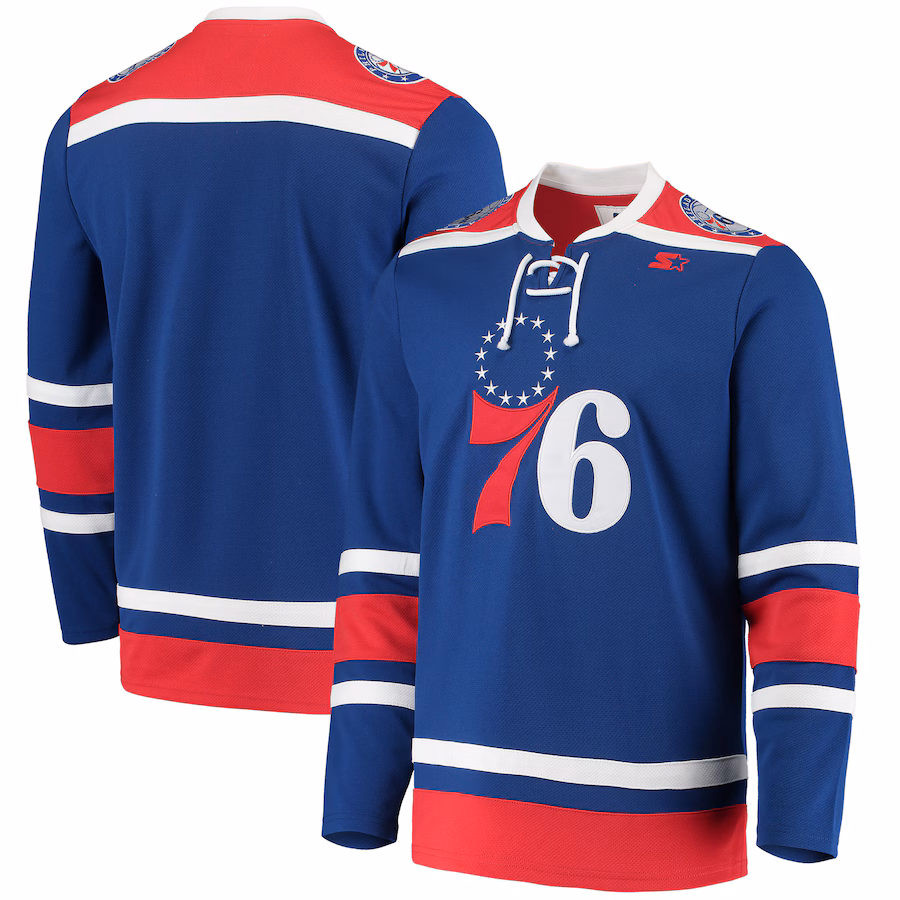 Men's Philadelphia 76ers G-III Sports by Carl Banks Royal Pointman Hockey Fashion Jersey - Jersey