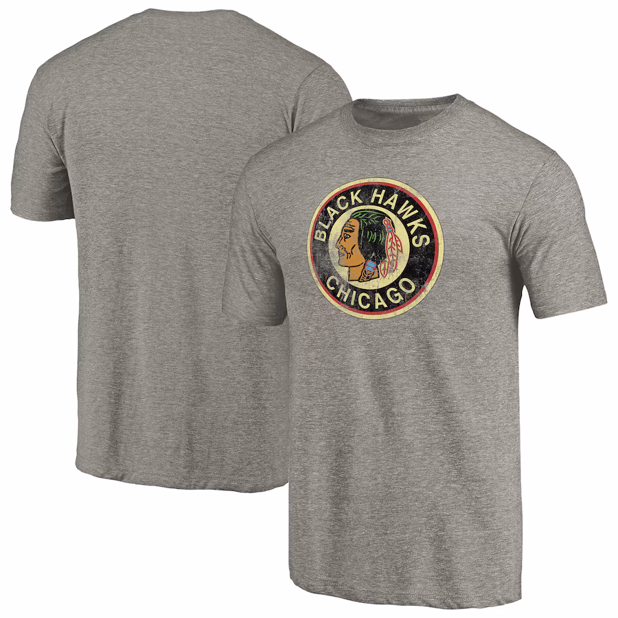 Men's Chicago Blackhawks Ash Throwback Logo 1937-1938 Tri-Blend T-Shirt - Jersey