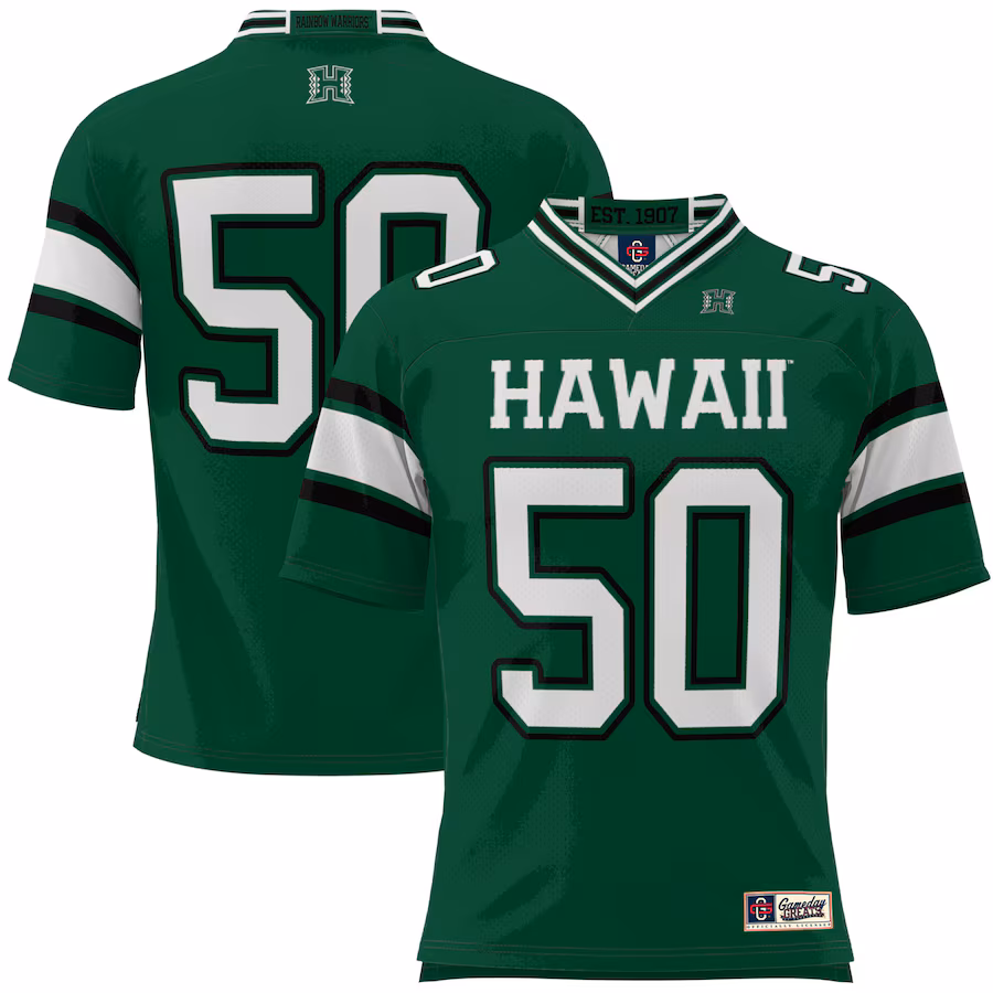 Youth GameDay Greats #50 Green Hawaii Rainbow Warriors Football Jersey - Jersey