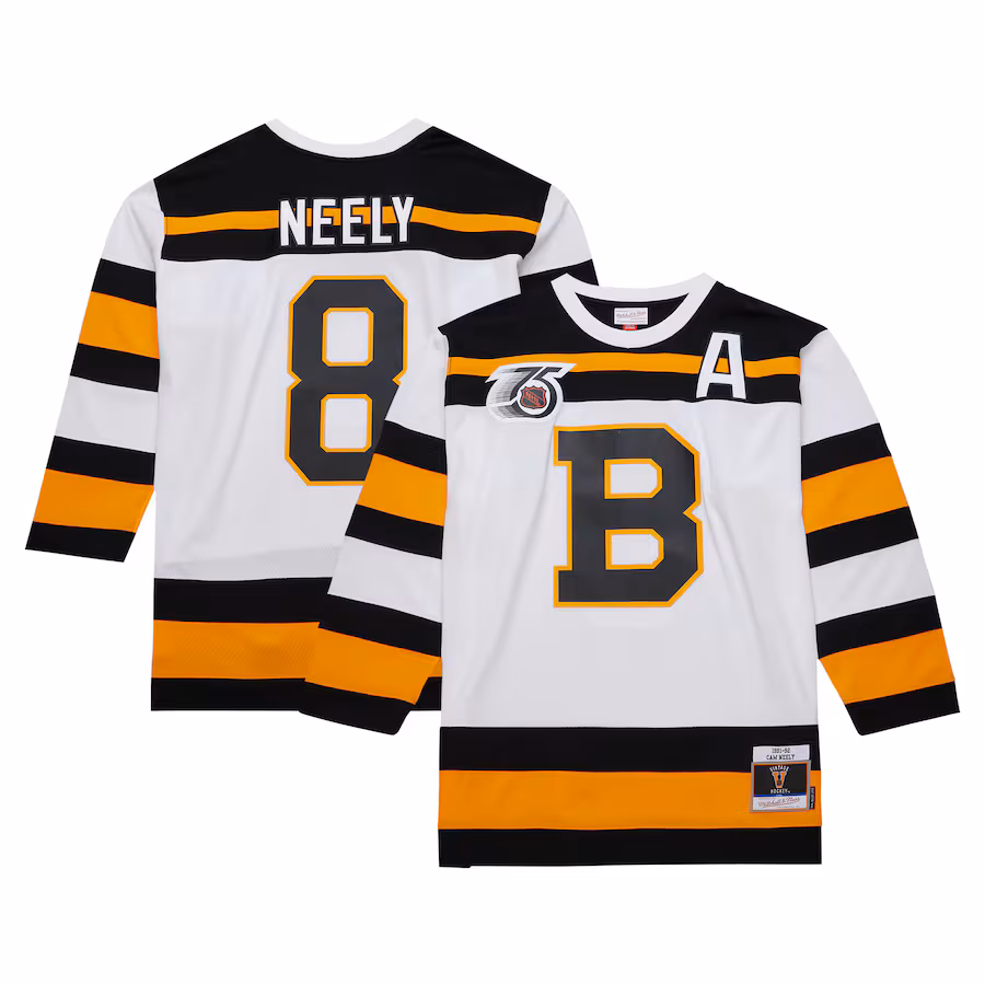 Men's Boston Bruins Cam Neely Mitchell & Ness White 1991/92 Alternate Captain Blue Line Player Jersey - Jersey