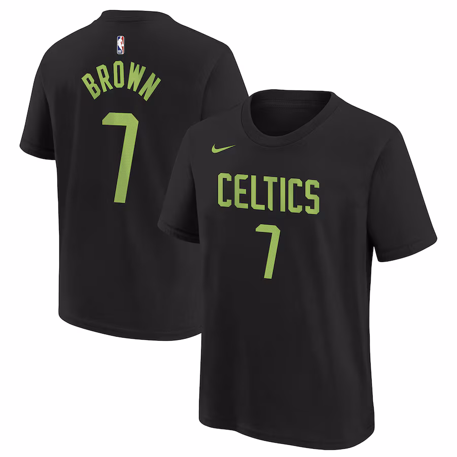 Youth Boston Celtics Jaylen Brown Nike Black 2024/25 City Edition Name & Number T-Shirt - Jersey