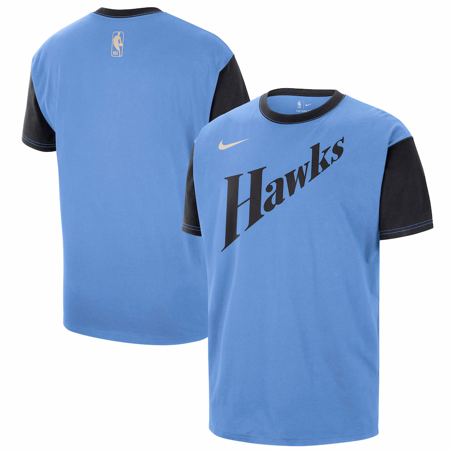 Men's Atlanta Hawks Nike Light Blue 2024/25 City Edition Courtside Color Block T-Shirt - Jersey