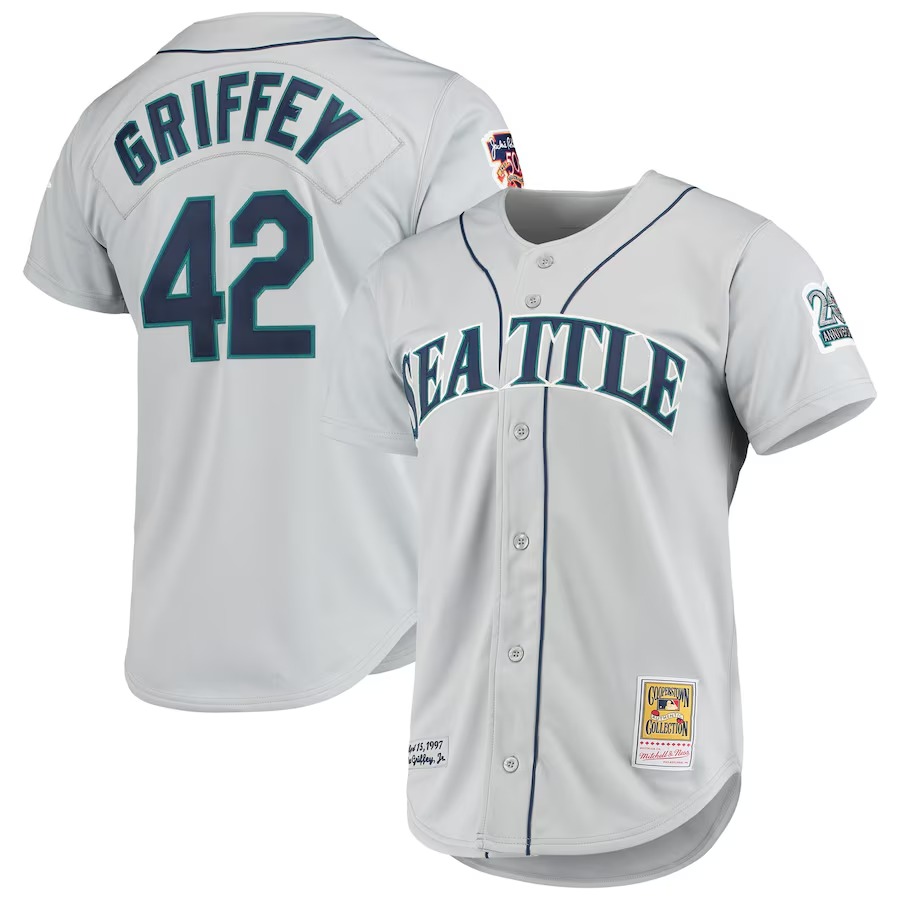 Men's Seattle Mariners Ken Griffey Jr. Mitchell & Ness Gray 20th Anniversary Cooperstown Collection Authentic Jersey - Jersey
