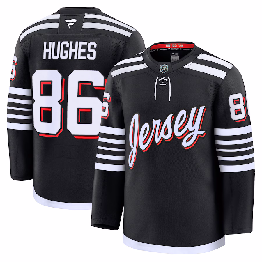 Men's New Jersey Devils Jack Hughes Fanatics Black Alternate Premium Jersey - Jersey