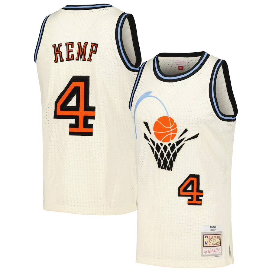 Men's Cleveland Cavaliers Shawn Kemp Mitchell & Ness Cream Chainstitch Swingman Jersey - Jersey