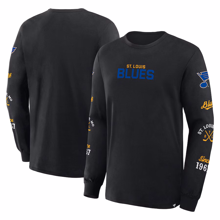 Men's St. Louis Blues Fanatics Black Boxed In Legacy Long Sleeve T-Shirt - Jersey