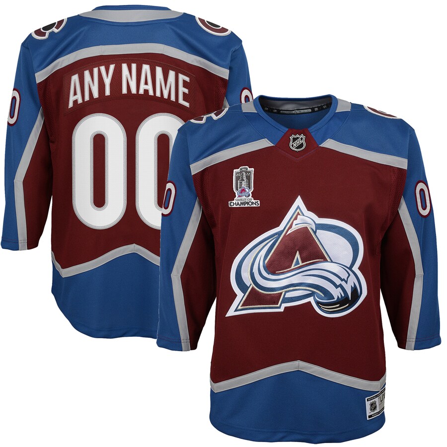 Youth Colorado Avalanche Burgundy Home 2022 Stanley Cup Champions Premier Custom Jersey - Jersey