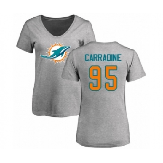 Football Women's Miami Dolphins #95 Tank Carradine Ash Name & Number Logo T-Shirt - Jersey