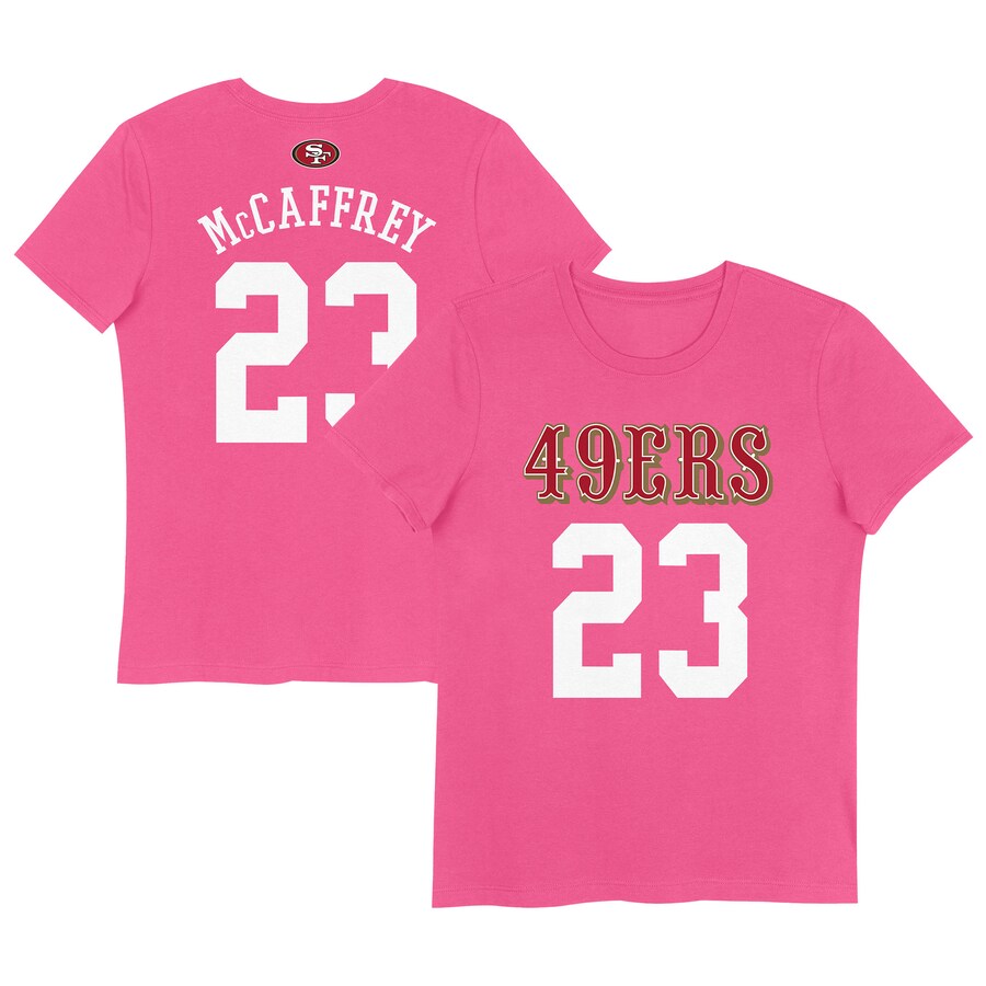 Girls Youth San Francisco 49ers Christian McCaffrey Pink Player Name & Number T-Shirt - Jersey