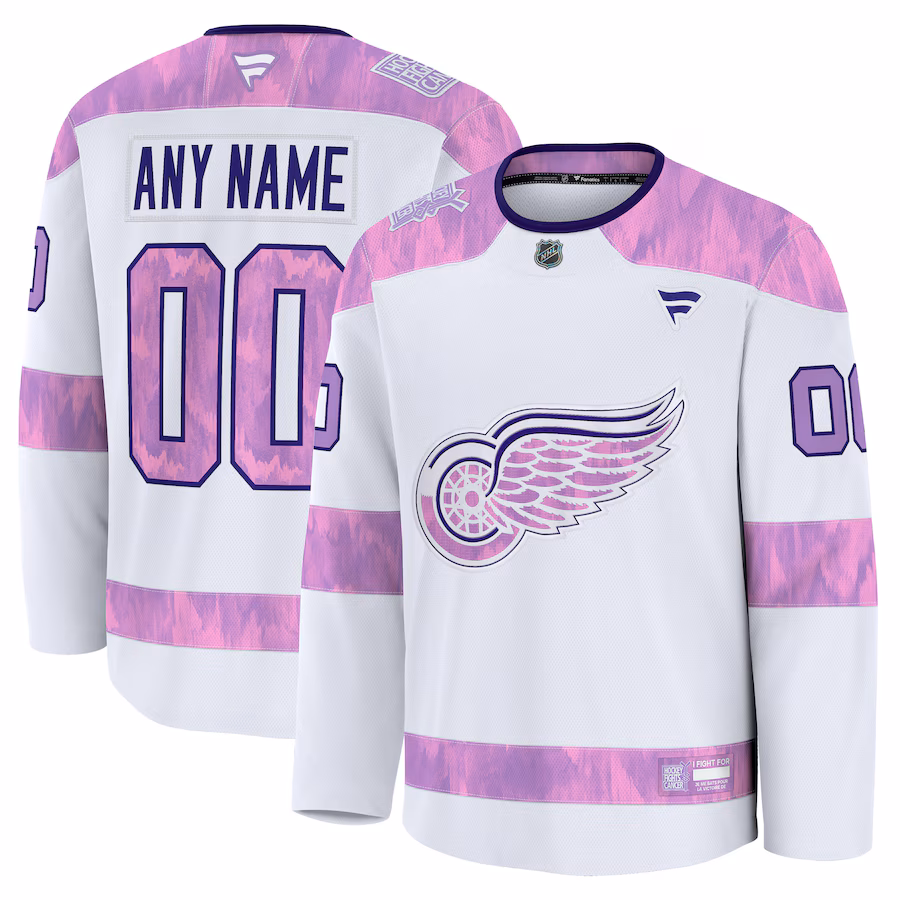 Men's Detroit Red Wings Fanatics White 2024 Hockey Fights Cancer Custom Practice Jersey - Jersey