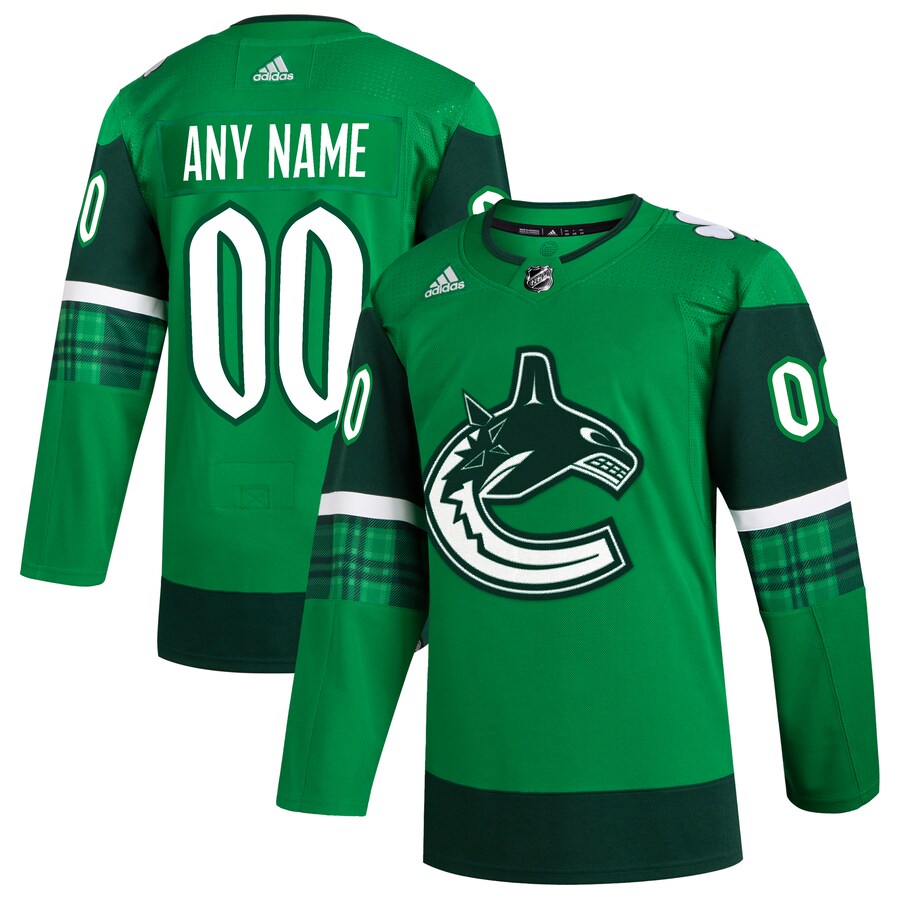 Men's Vancouver Canucks  adidas Kelly Green St. Patrick's Day Authentic Custom Jersey - Jersey