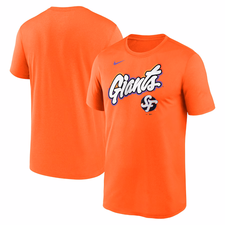 Men's San Francisco Giants Nike Orange 2025 City Connect Team Phrase Legend Performance T-Shirt - Jersey