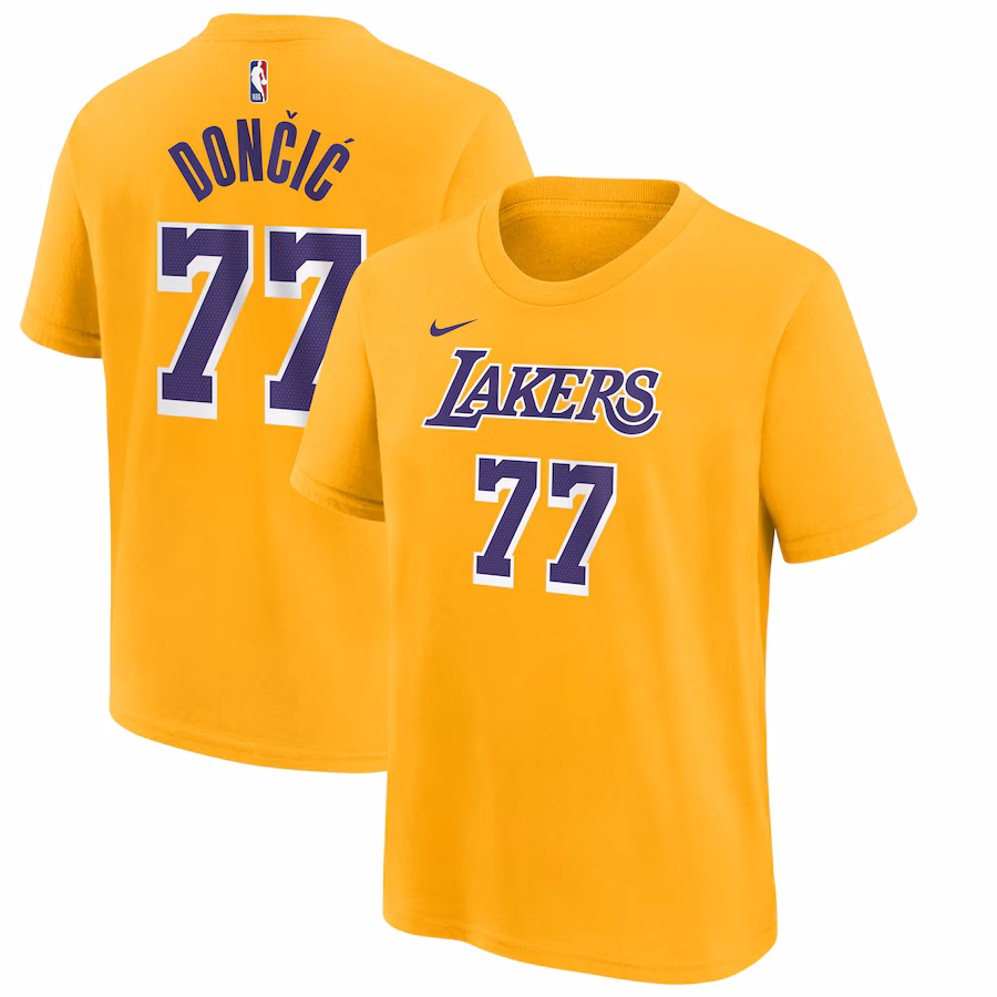 Men's Los Angeles Lakers Luka Dončić Nike Gold Icon Edition Name & Number T-Shirt - Jersey