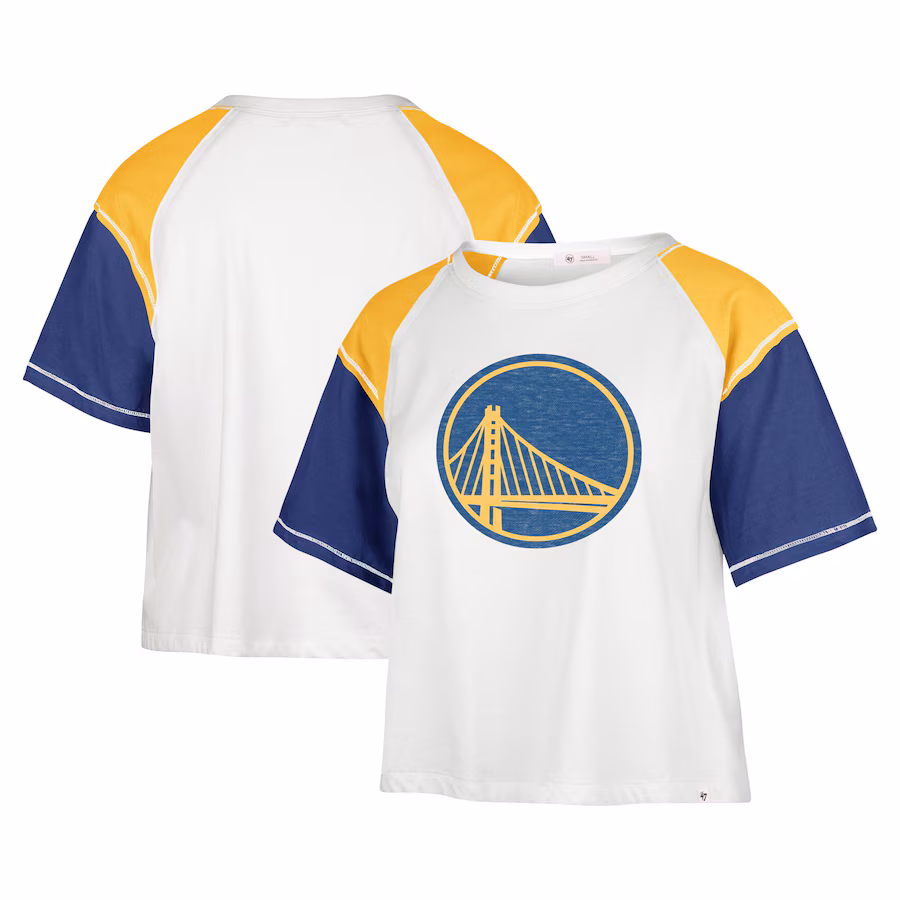 Women's Golden State Warriors '47 Cream Premier Raglan Cropped T-Shirt - Jersey