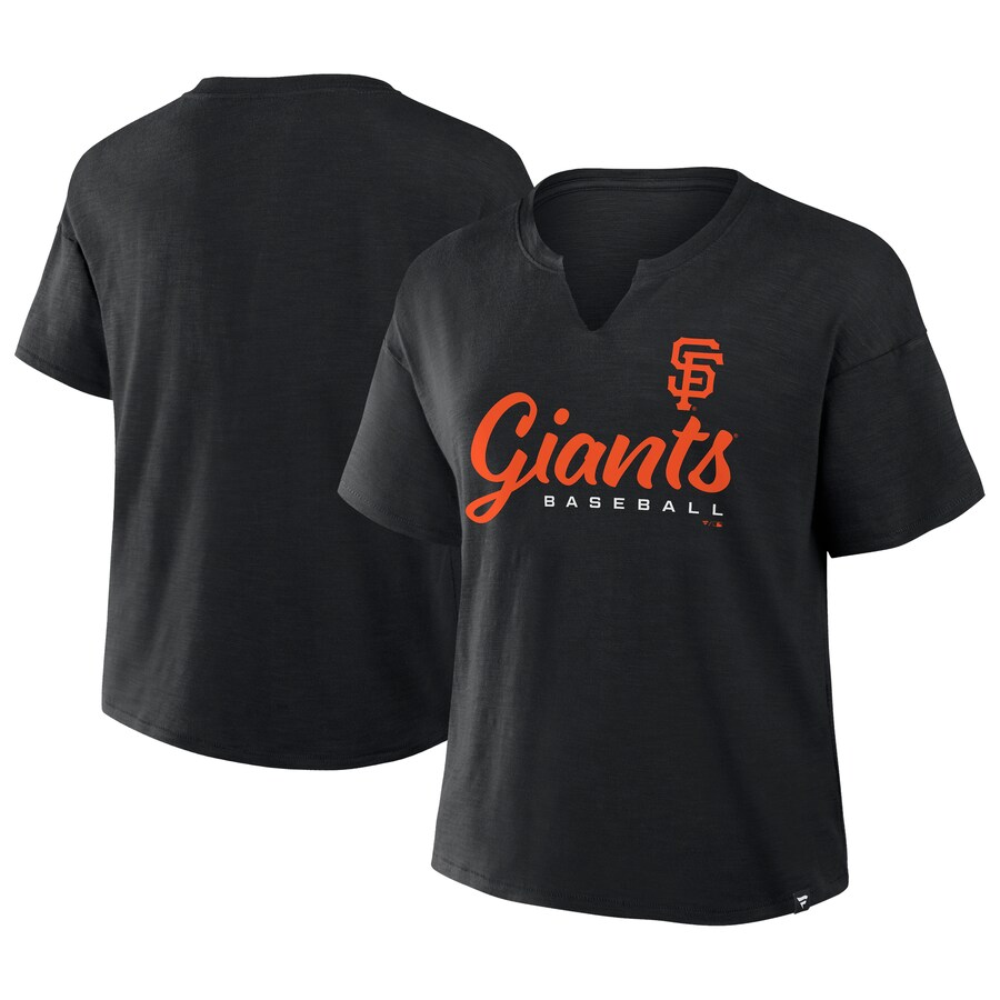 Women's San Francisco Giants Profile Black Plus Size Wordmark Notch Neck T-Shirt - Jersey