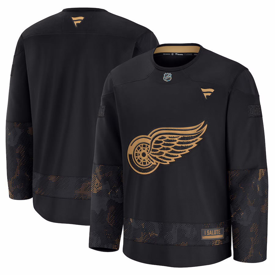 Men's Detroit Red Wings Fanatics Black 2024 Military Appreciation Practice Jersey - Jersey