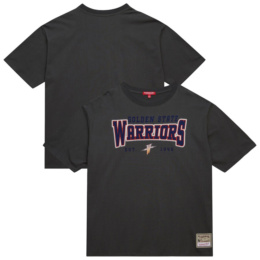 Women's Golden State Warriors Mitchell & Ness Charcoal Hardwood Classics Oversized Boyfriend T-Shirt - Jersey