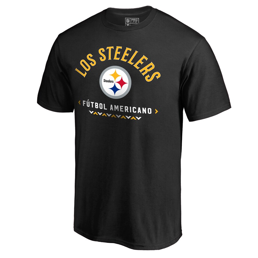 Men's Pittsburgh Steelers Black Futbol Americano T-Shirt - Jersey