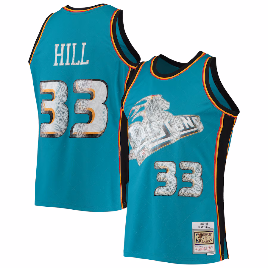 Men's Detroit Pistons Grant Hill Mitchell & Ness Teal 1998/99 Hardwood Classics NBA 75th Anniversary Diamond Swingman Jersey - Jersey