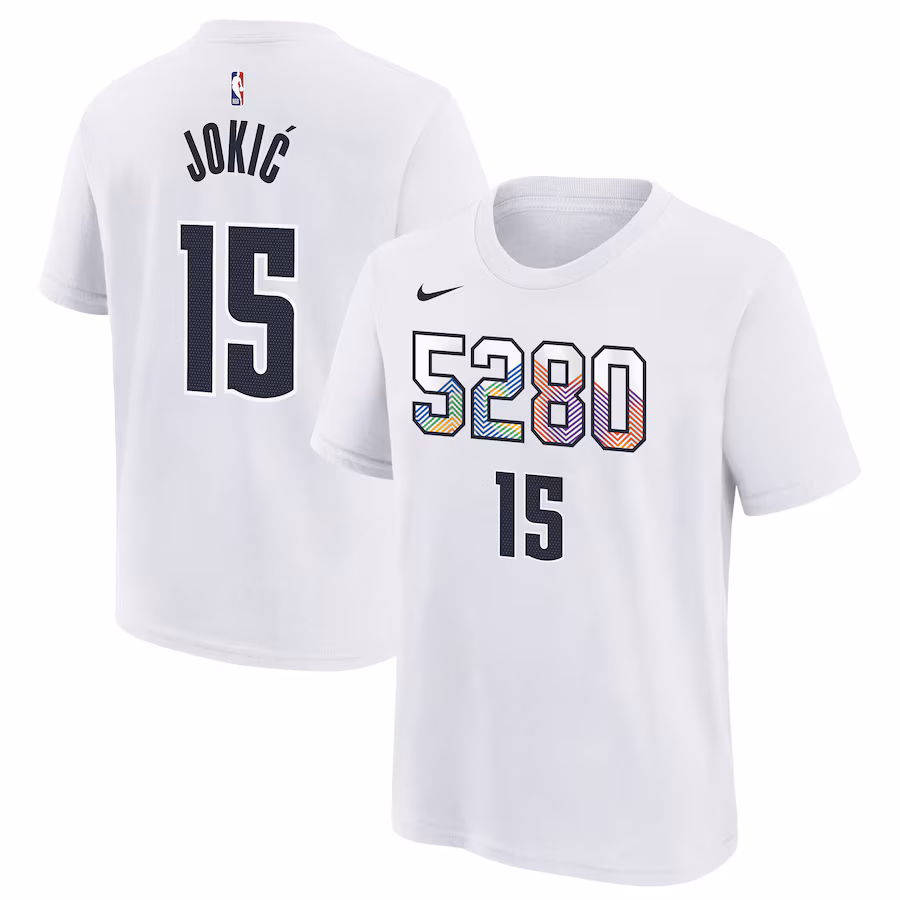 Youth Denver Nuggets Nikola Jokic Nike White 2024/25 City Edition Name & Number T-Shirt - Jersey