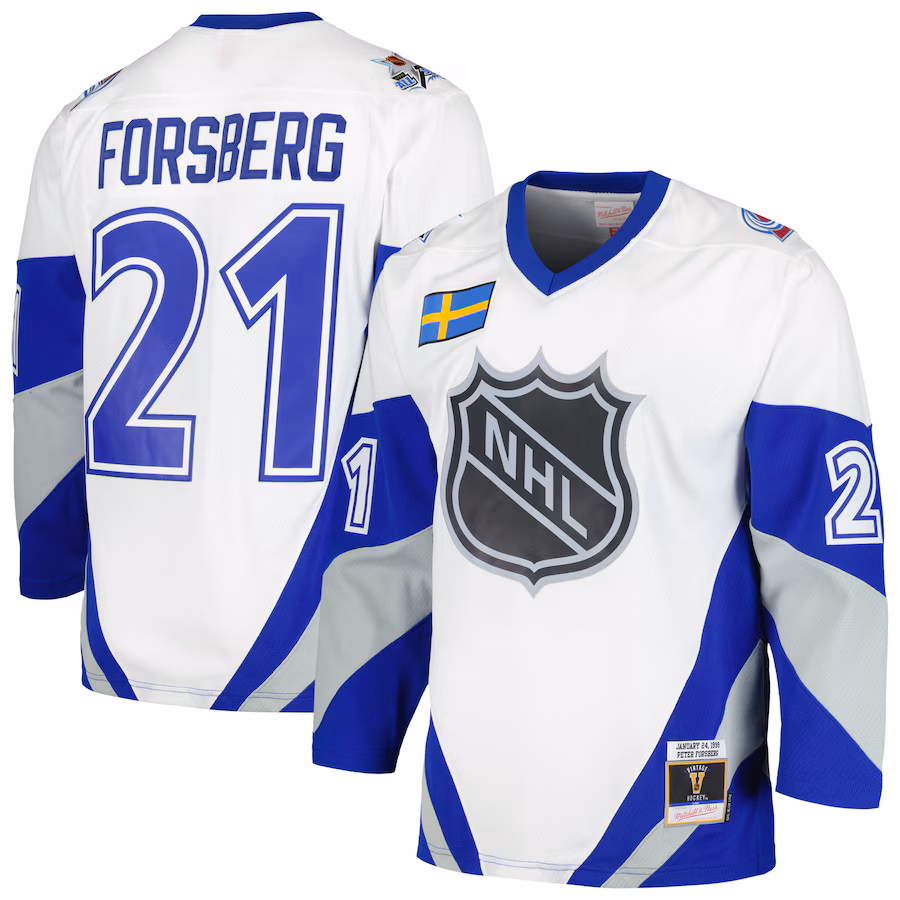 Men's Peter Forsberg Mitchell & Ness White 1999 NHL All-Star Game Blue Line Player Jersey - Jersey