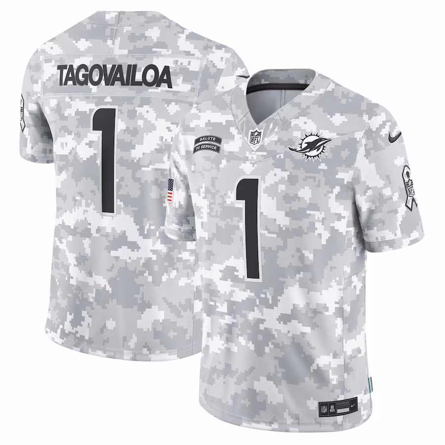 Men's Miami Dolphins Tua Tagovailoa Nike Arctic Camo 2024 Salute to Service Limited Jersey - Jersey