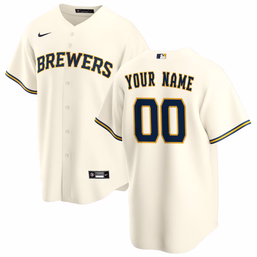 Youth Milwaukee Brewers Nike Cream Home Replica Custom Jersey - Jersey