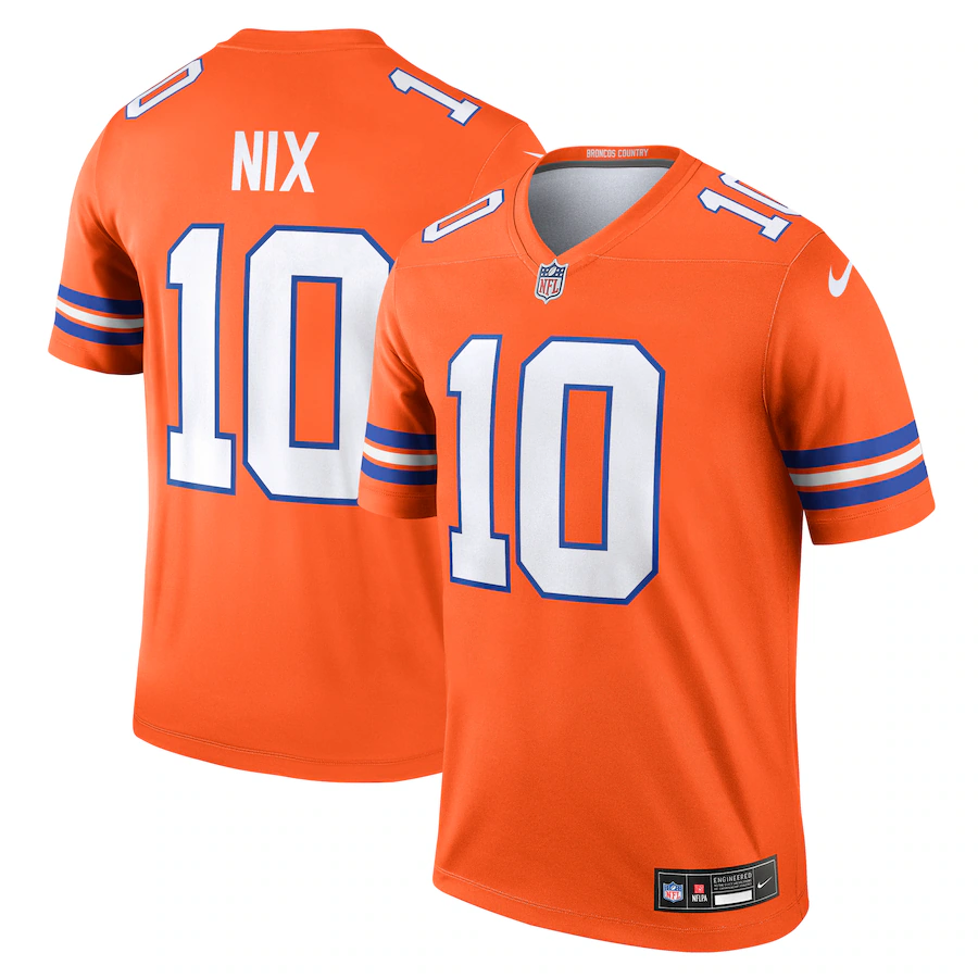 Men's Denver Broncos Bo Nix Nike Orange Alternate Legend Player Performance Top - Jersey