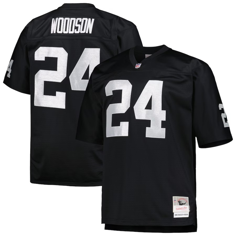 Men's Las Vegas Raiders Charles Woodson Mitchell & Ness Black Big & Tall 1998 Retired Player Replica Jersey - Jersey